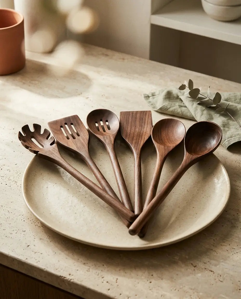 Black Walnut Wood Cooking Utensil Set