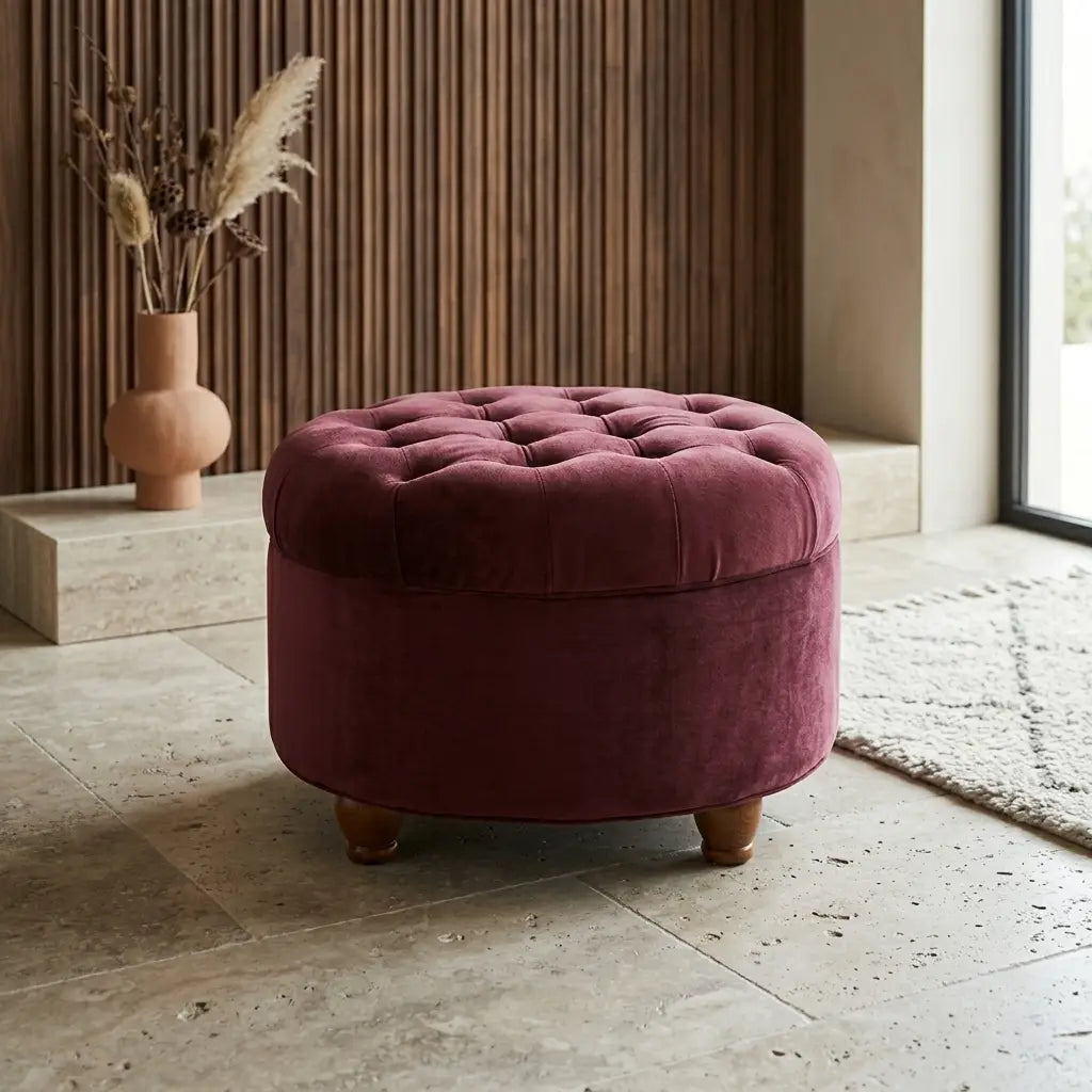 Round Velvet Storage Ottoman