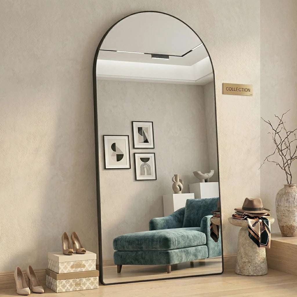 Arched Full Length Floor Mirror with Thin Metal Frame