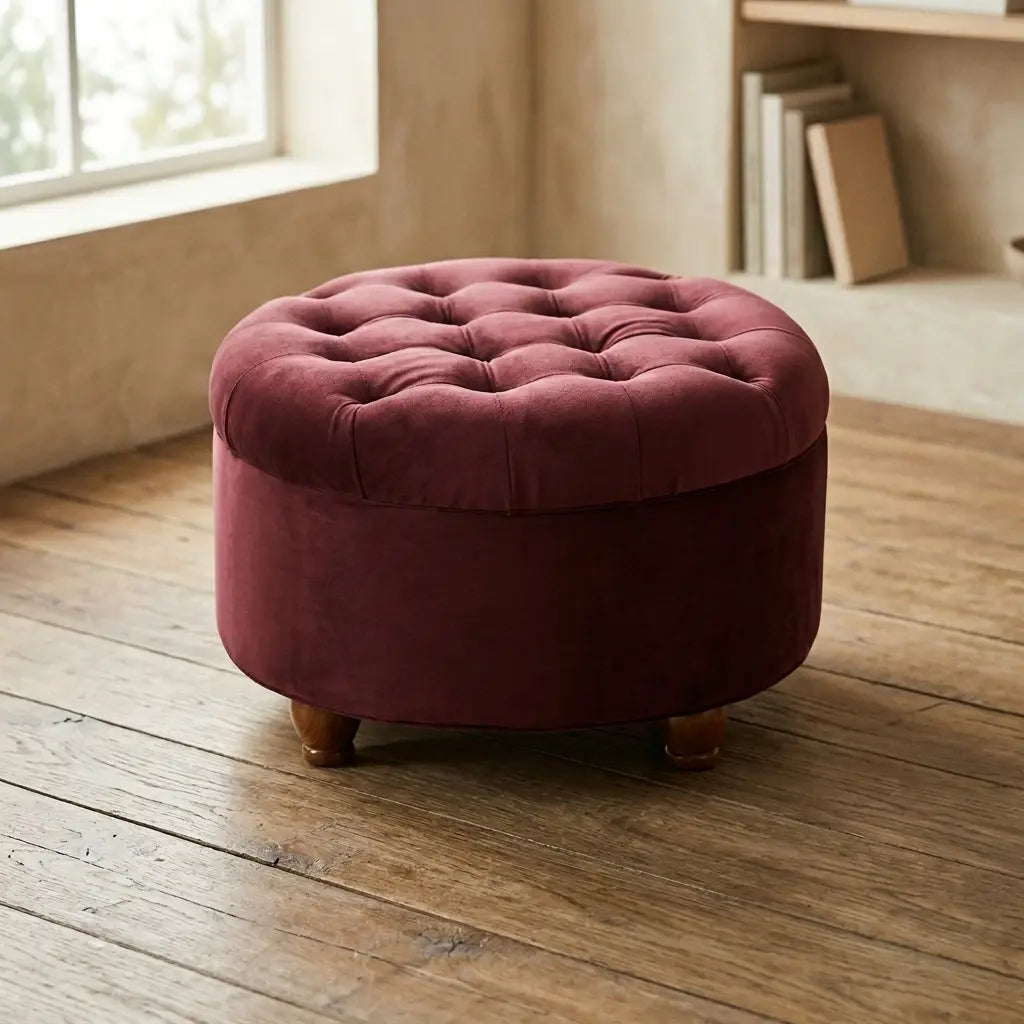 Round Velvet Storage Ottoman
