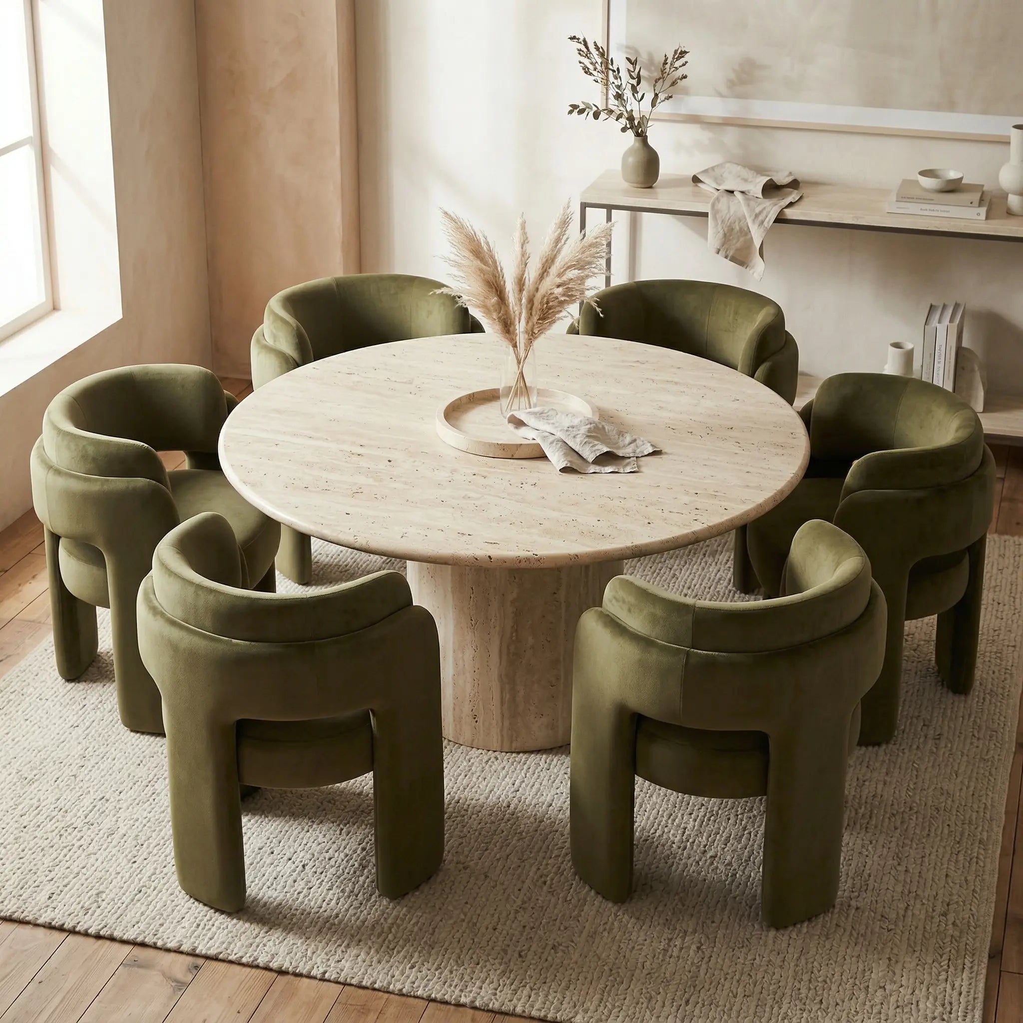 Curved Velvet Barrel Accent Chair with Open Back and Sculptural Legs