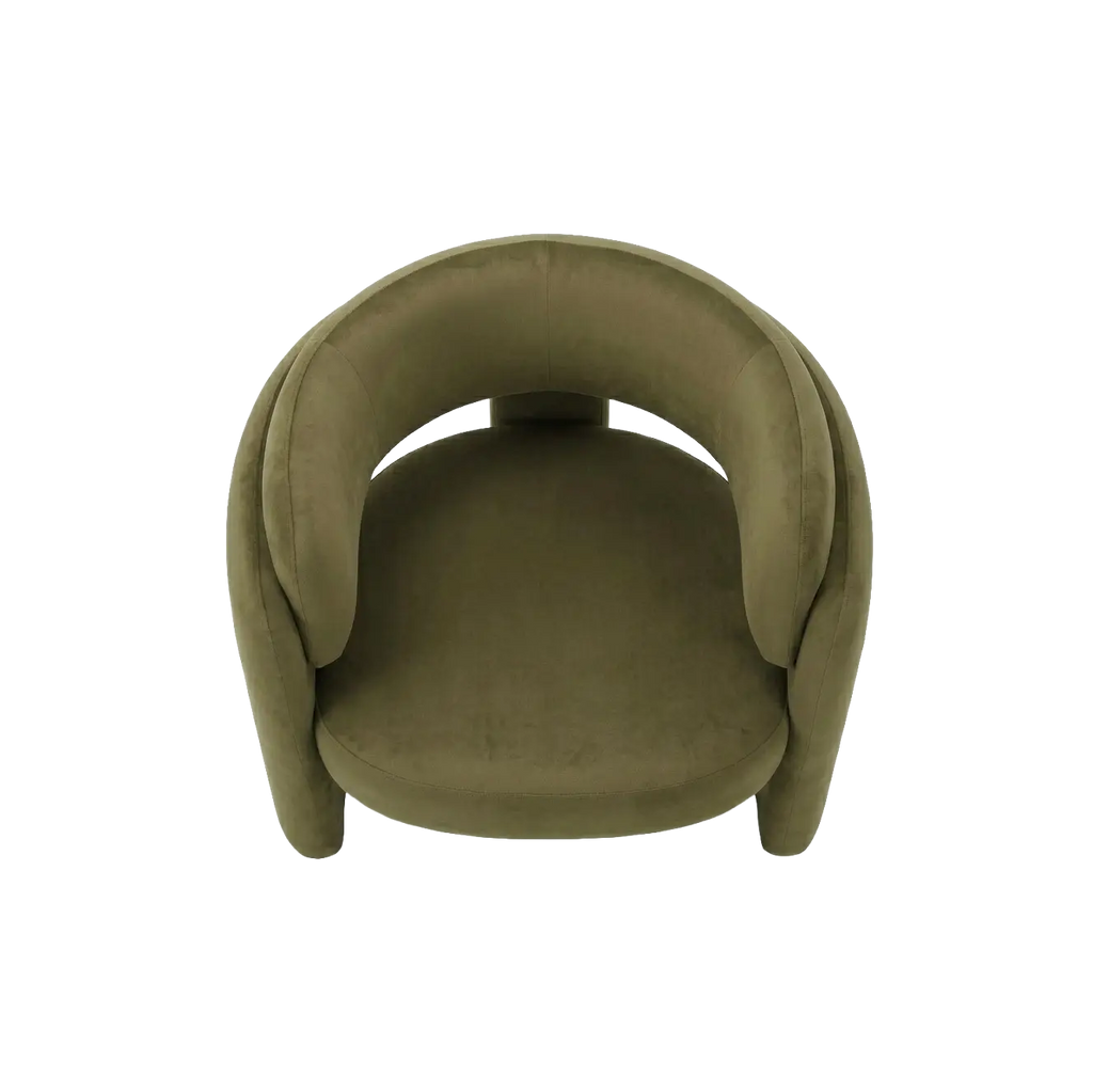 Curved Velvet Barrel Accent Chair with Open Back and Sculptural Legs