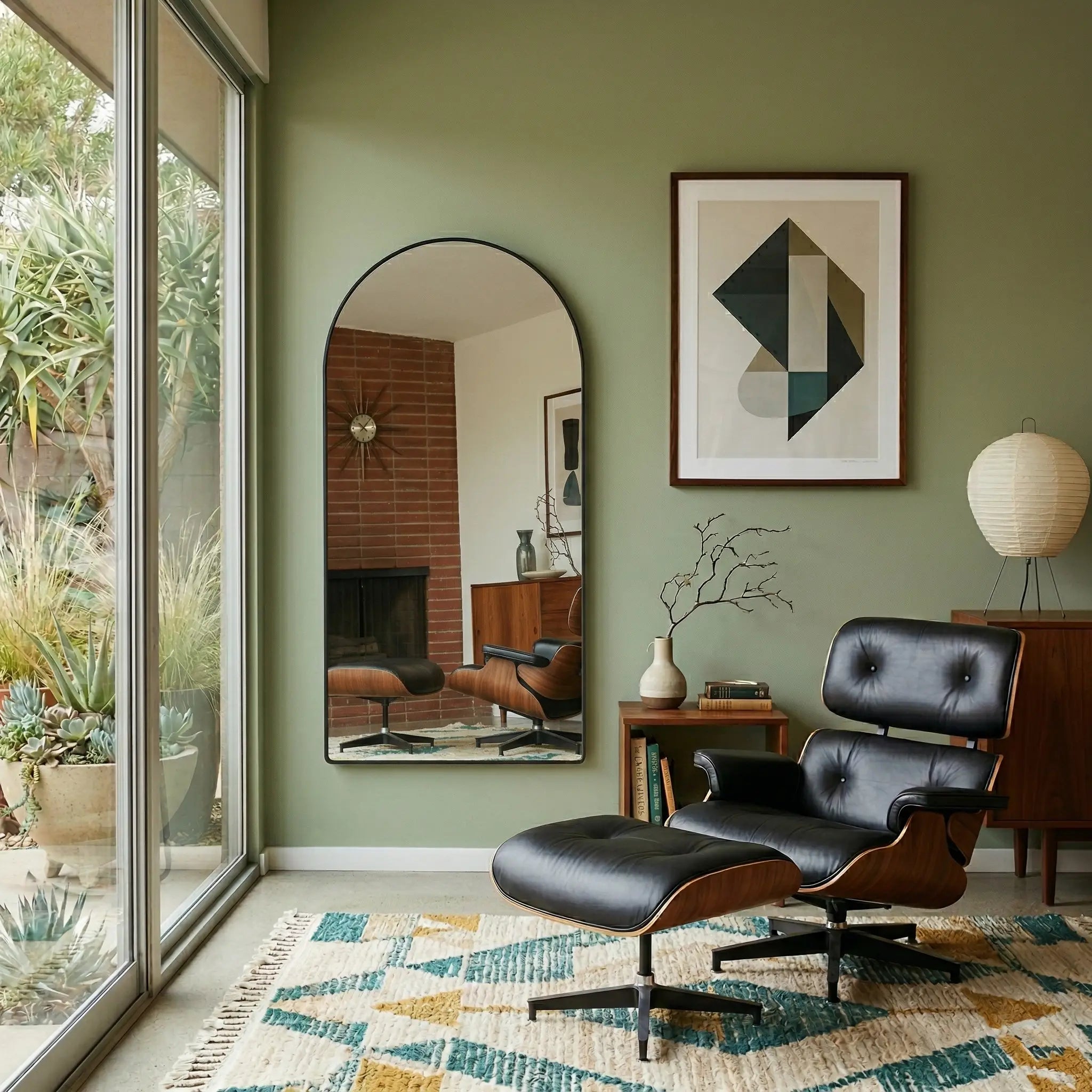 Arched Full Length Floor Mirror with Thin Metal Frame
