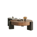Round Wood Coffee Table with 4 Drawers and Lazy Susan Glass Insert