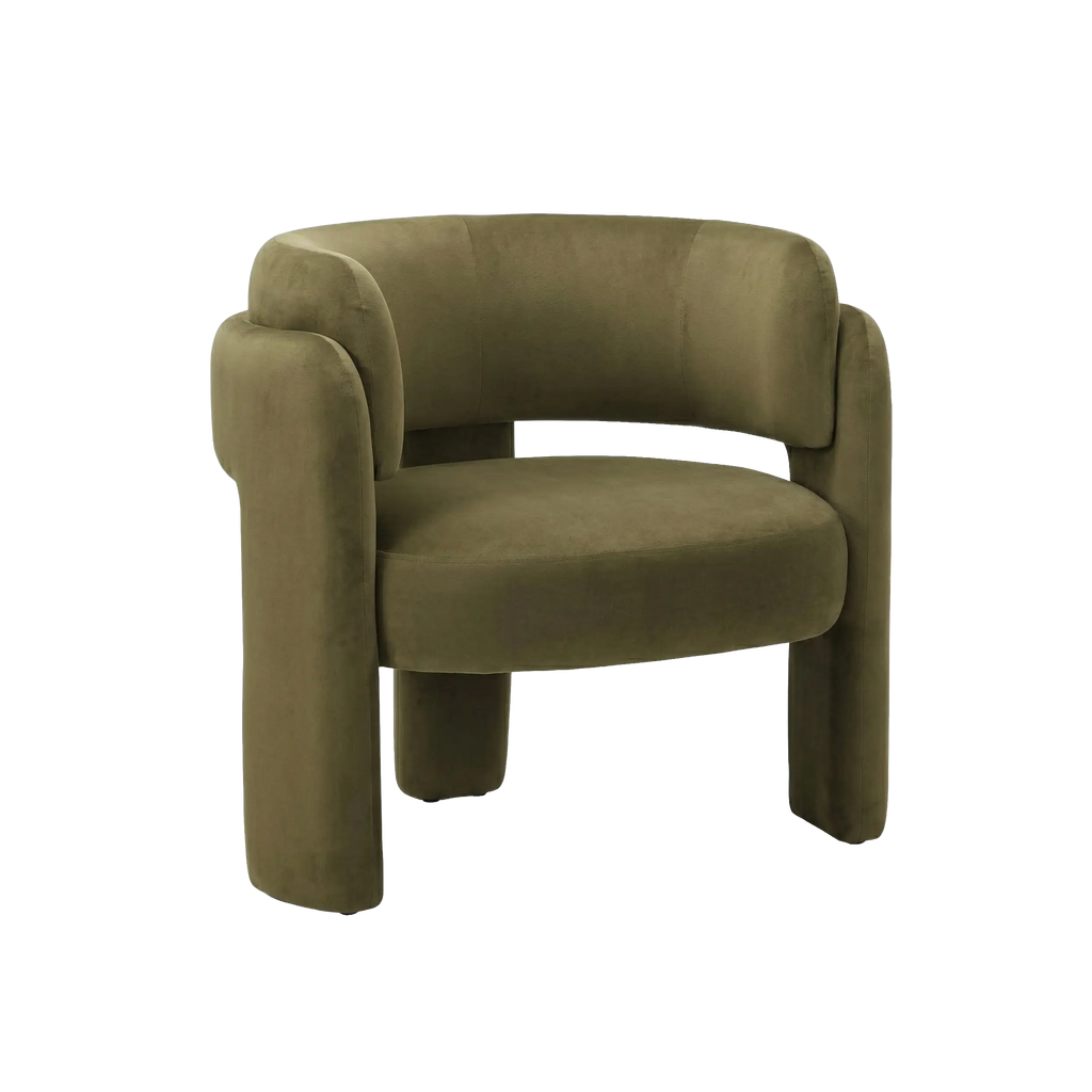 Curved Velvet Barrel Accent Chair with Open Back and Sculptural Legs