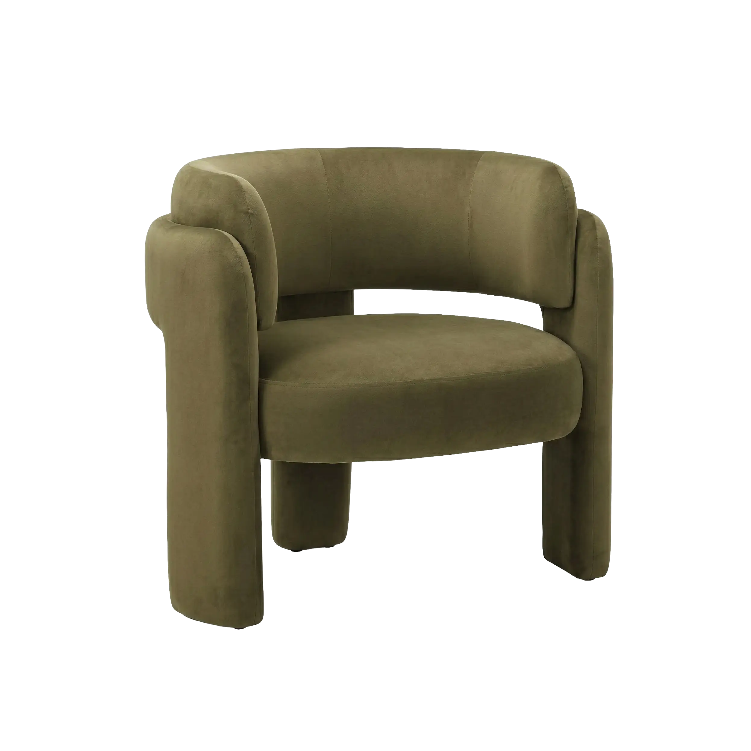 Curved Velvet Barrel Accent Chair with Open Back and Sculptural Legs