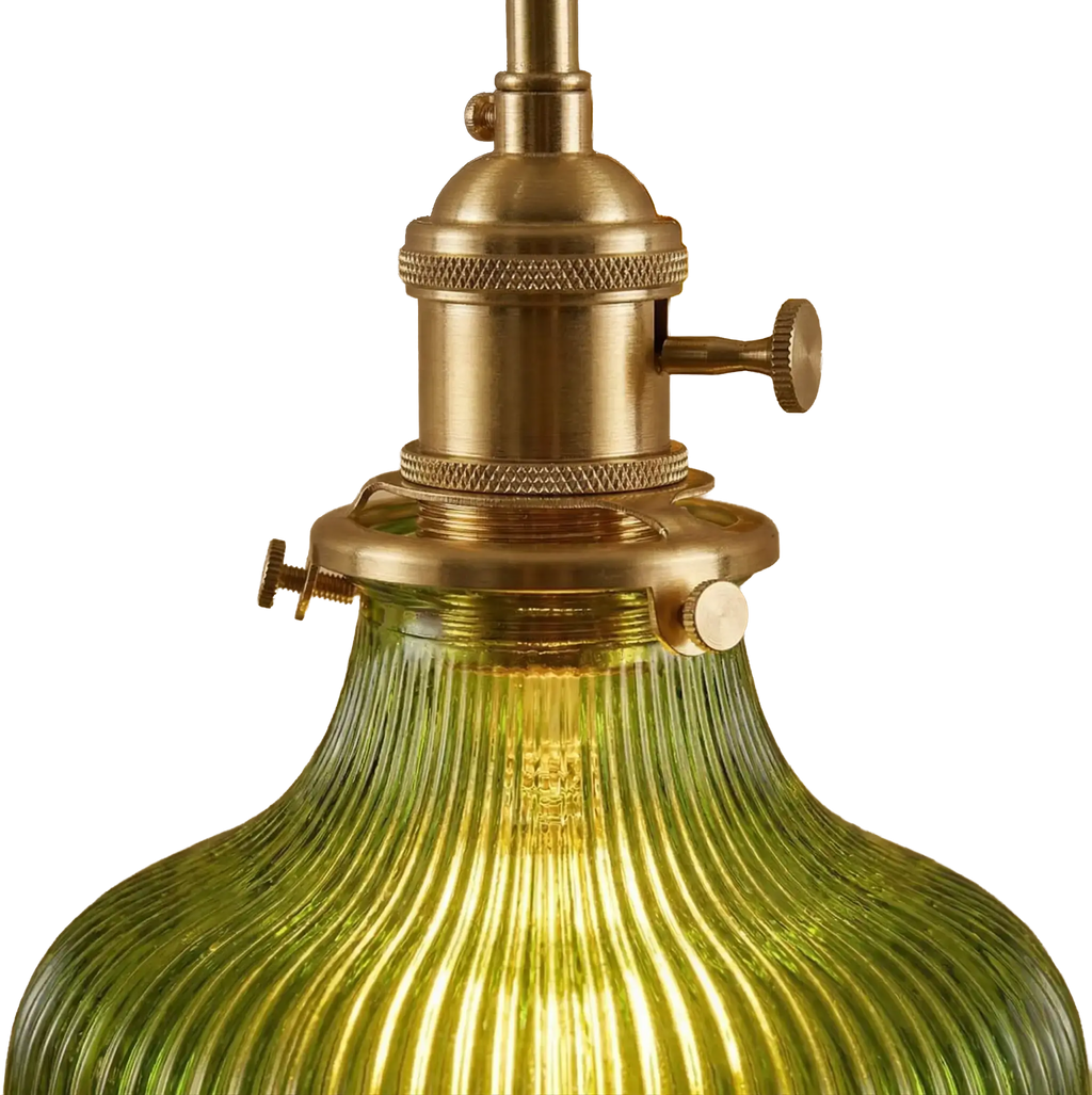 Vintage Brass Wall Sconce with Ribbed Green Glass Shade