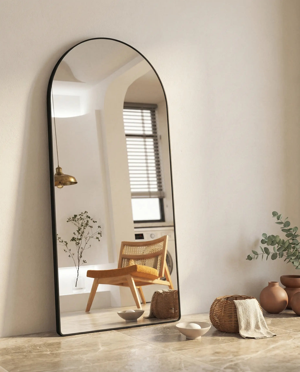 Arched Full Length Floor Mirror with Thin Metal Frame